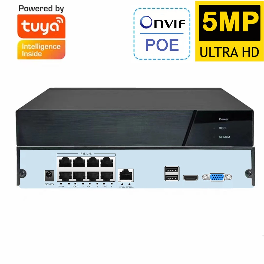 Tuya Smart Life 8CH 4CH 5MP 4MP POE ONVIF NVR Video Recorder H.265 IP Camera CCTV System Network P2P Video Surveillance Camera