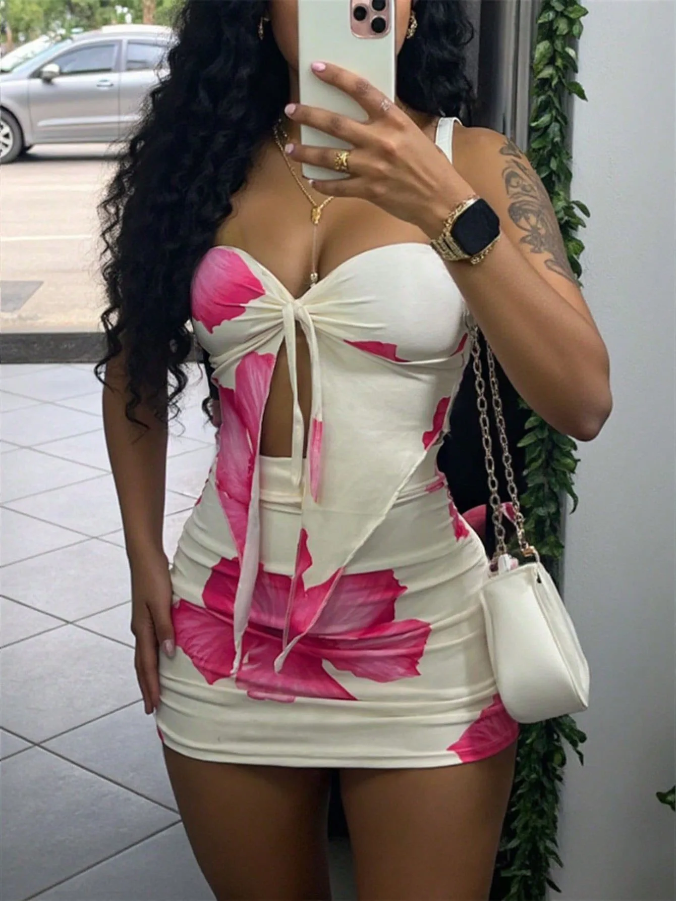 Sexy backless bloemenprint stropdas voorkant crop tube top en slanke bodycon rok tweedelige set voor dames