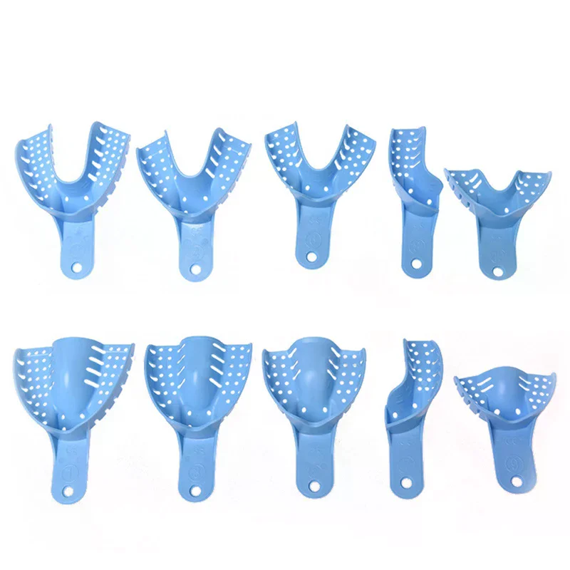 

10Pcs Dental Impression Tray Impression Mesh Plastic Materials Dental Impression Trays Full-Size Green Blue Lab Tools