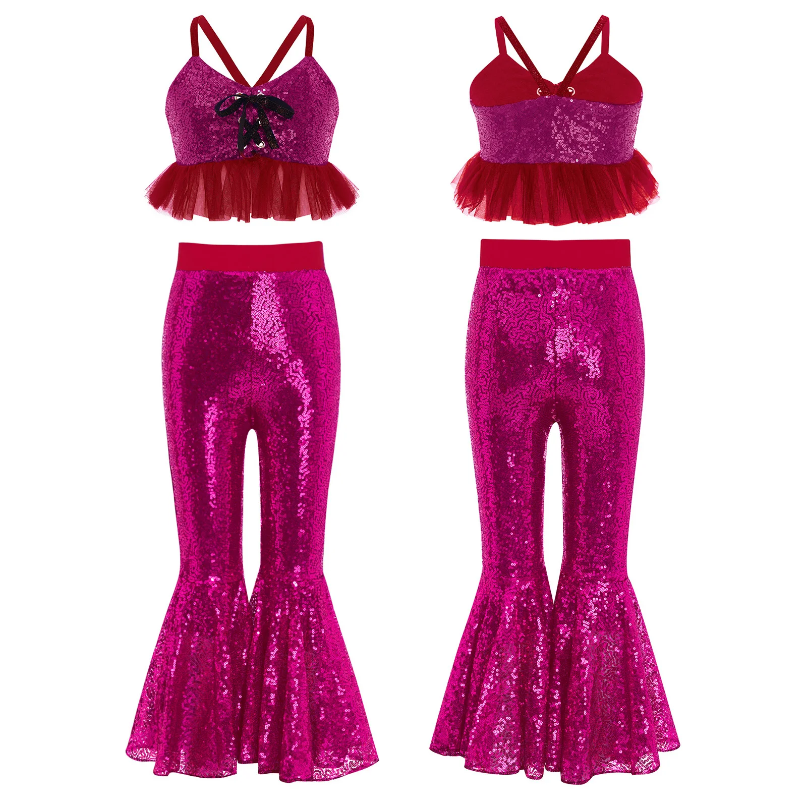 الفتيات الترتر الجاز أداء الرقص زي تول كشكش بريق بروتيل مع جرس أسفل متوهج السراويل الباليه مجموعة الرقص الغنائي #2