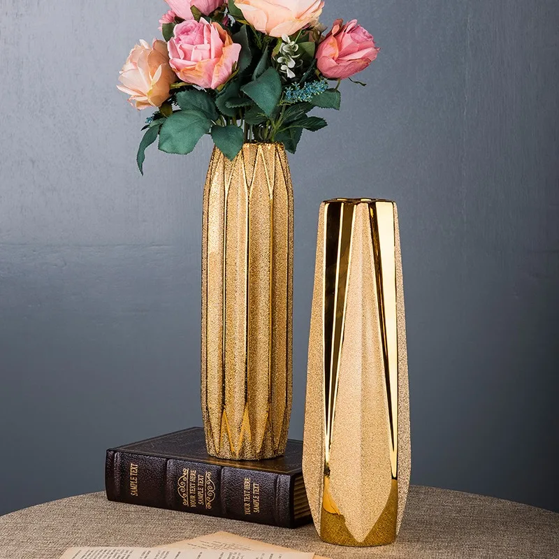 Golden Ceramic Vase for Flowers, Hydroponic Systems, Nordic Decoration, Home,Living Room Decor, Flower Vases for Weddings