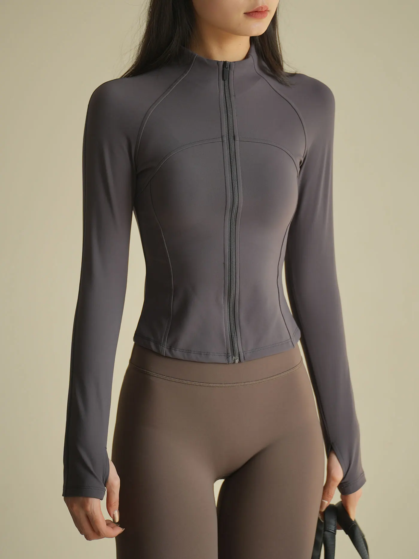 

Женская утепленная флисом куртка для йоги из серии Fitn, осенне-зимняя, с воротником-стойкой, спортивная одежда, приталенный крой, из нейлоновой ткани