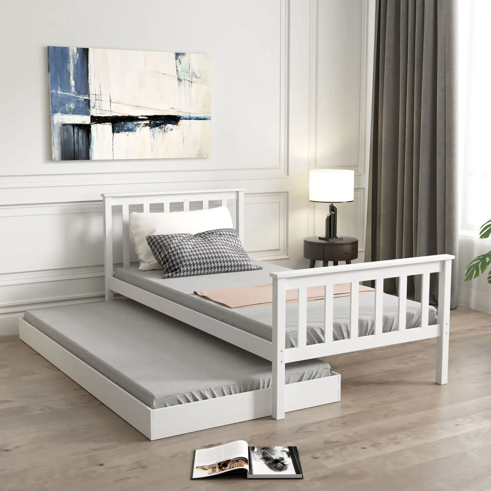 Children Baby Bedroom Furniture Wood Modular Twin Trundle Folding Single Kids Toddler Divan Guangdong Kids Folding Bed