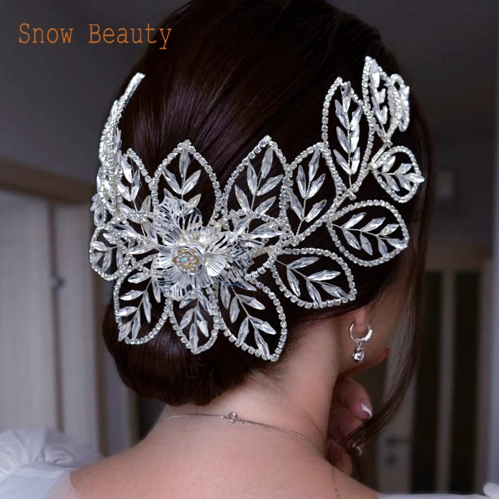 DZ105 Handmade Leaves Brides Tiaras Bridal Hairbands Oversize Wedding Hair Accessories Gorgeous Birthday Party Prom Headpiece