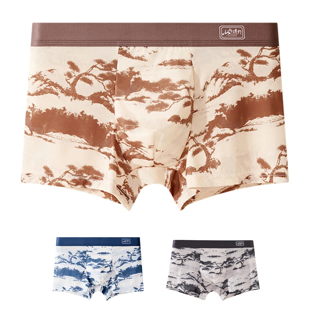 

Men's Breathable Ice Silk Boxers Underpants with Printed Pattern and Elastic Waist Comfortable Underwear for Daily Use