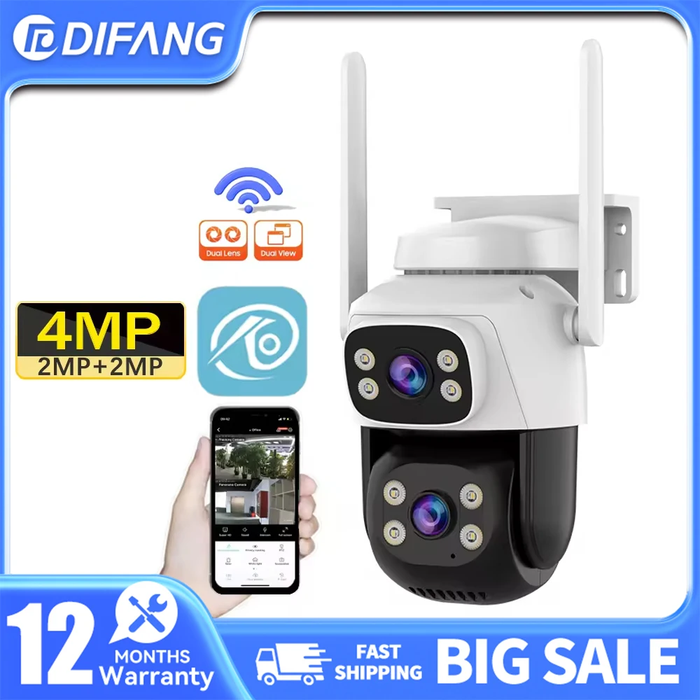 

4MP Dual Lens Dual Screen WiFi PTZ IP Camera Waterproof Outdoor Wireless 2K Surveillance Home Security Cameras Human Detection