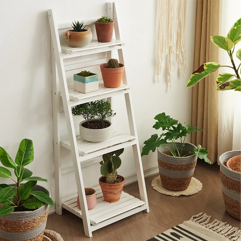 HYS multi-layer flower pot rack solid wood floor-to-ceiling green plant flower shelf indoor balcony living room rack trapezoidal