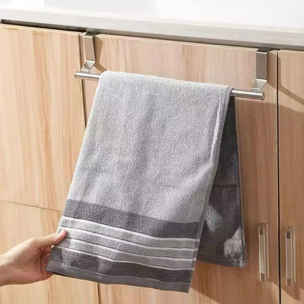 1/2Pcs Towel Rack Over Door Towel Bar Hanging Holder Stainless Steel Bathroom Kitchen Cabinet White Black Towel Rag Shelf Hanger