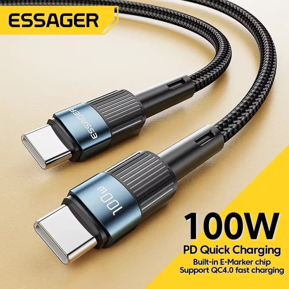 كابل إيساجر 100W يو إس بي من النوع سي إلى يو إس بي سي USB-C PD شحن سريع شاحن كورد لماك بوك وسامسونج وشاومي كابل Type-C USBC 3M