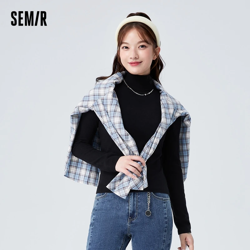 Semir Sweater Women Embroidered Simple Sweater Casual Temperament Winter Basic Versatile Pullover Turtleneck Bottoming Shirt