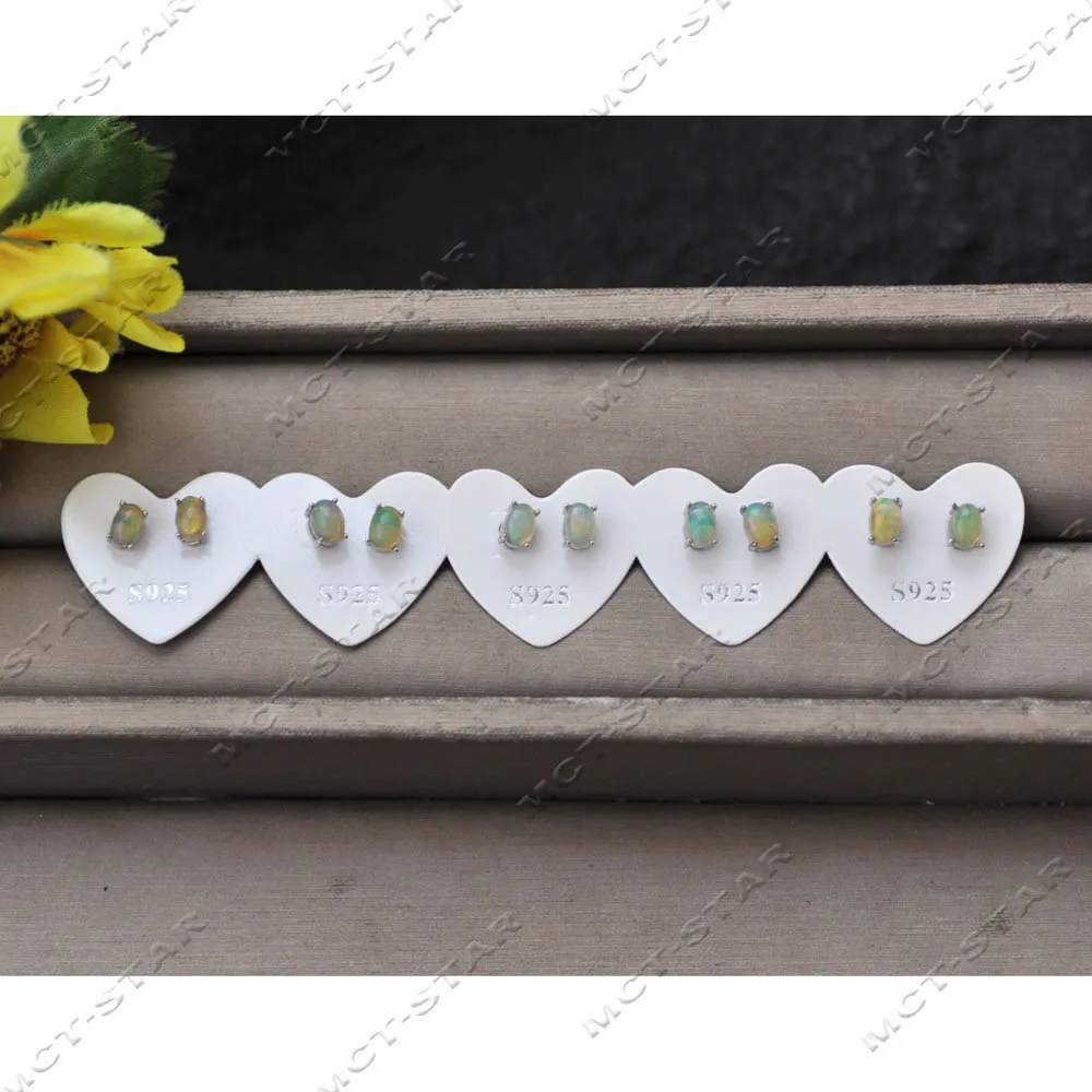 

Z14240 Оптовая продажа, 5 пар, 6 мм A + натуральный опал, камень павлина, серебро 925 пробы, серьги-гвоздики