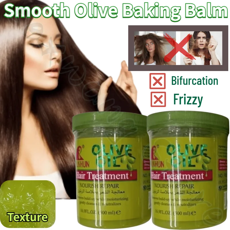 500ml Olive Oil Baked Cream Conditioner Olive Hair Mask Repairs Dry and Frizzy Hair, Moisturizes and Smoothes It