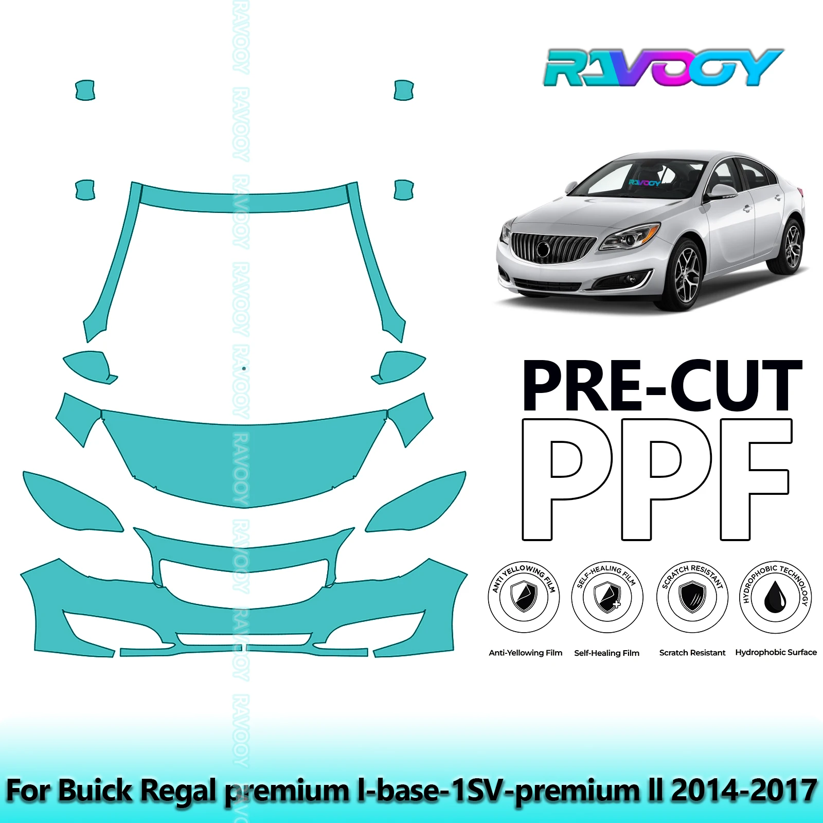 

8.5Mil Precut Paint Protection Film PPF Clear Bra Front Kit For Buick Regal premium l-base-1SV-premium ll 2014-2017