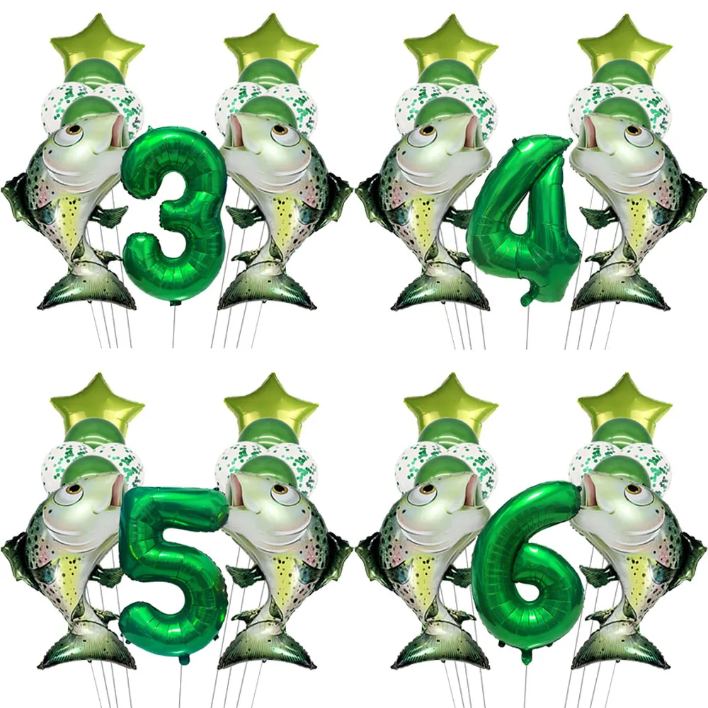 Angeln Thema Grüne Zahl Ballon Fisch Ballon 32 zoll 1-9 Zahlen Folienballon Geburtstag Dekore Geburtstag Baby Shower Party Dekor – Detail 1