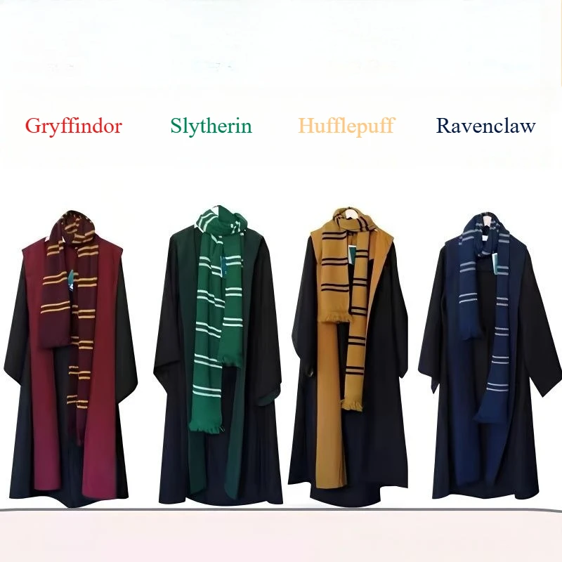 Conjunto de Disfraz de Harry Potter que Incluye Túnica Mágica de Cuatro Piezas, Túnica de Mago de Hogwarts, Bufanda, Varita y Corbata, Regalo Perfecto para Halloween