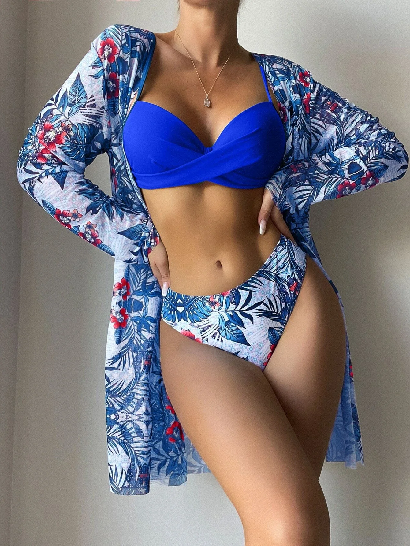 3 Pieces Push Up Bikinis 2024 Women With Kimono Beach Printed Swimsuit Sexy Swimwear Female Bathers Bathing Swimming Swim Suit