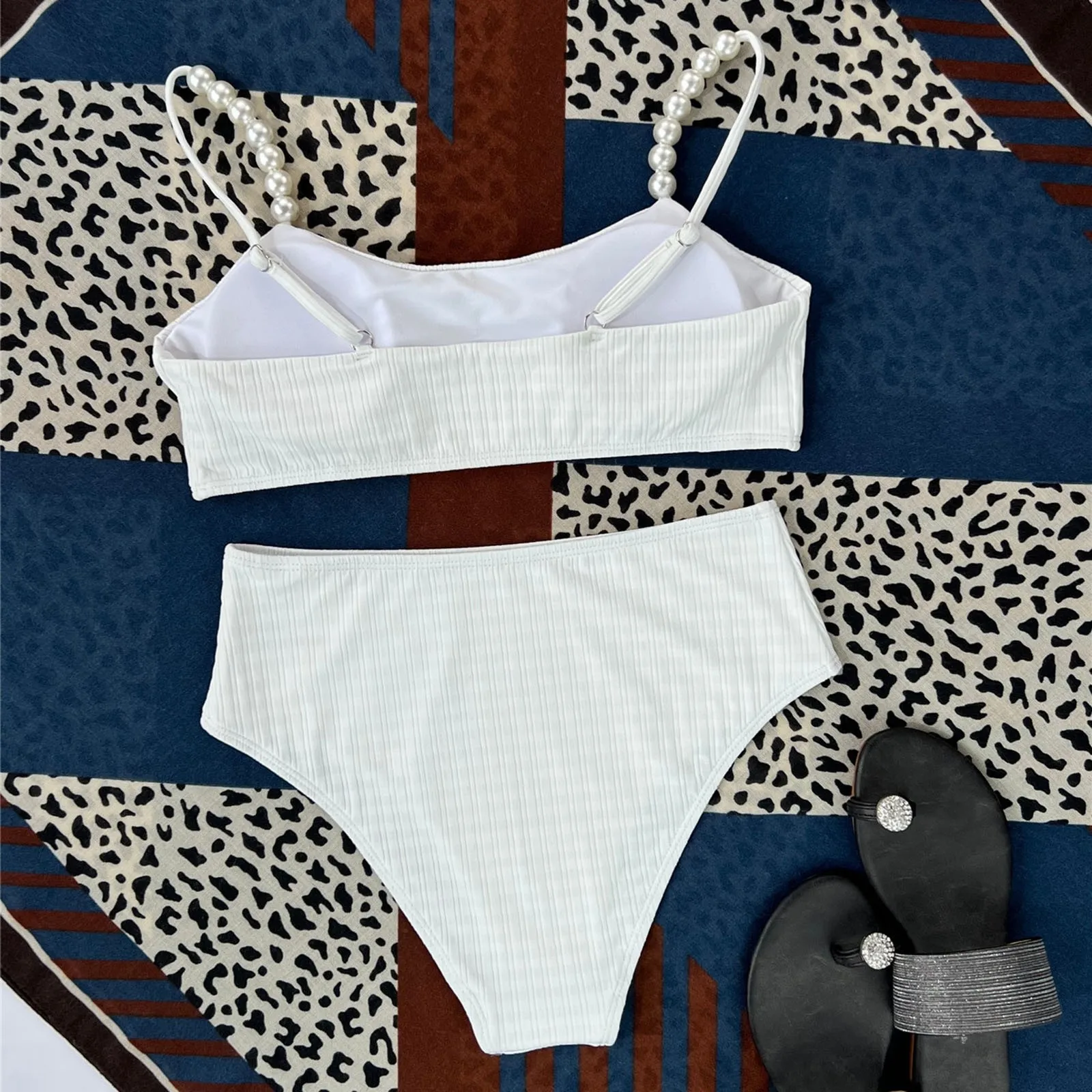 Witte Parel Bikini 2024 Nieuwe Badpak Met Hoge Taille Badkleding Dames Bikini Set Push-Up Badpak Voor Dames Biquinis Strandkleding