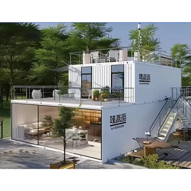 المحمولة 20ft 40ft حاوية حزمة مسطحة منزل الجاهزة هيكل الصلب بناء الزجاج منزل Glamping منزل فاخر