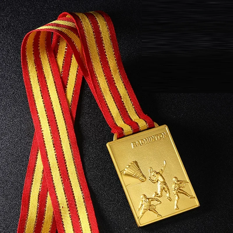 Customization Badminton Rectangle Metal Medal, Gold, Silver, Bronze Competition Souvenir, Sports Award, Hanging Around Neck, 2Pc