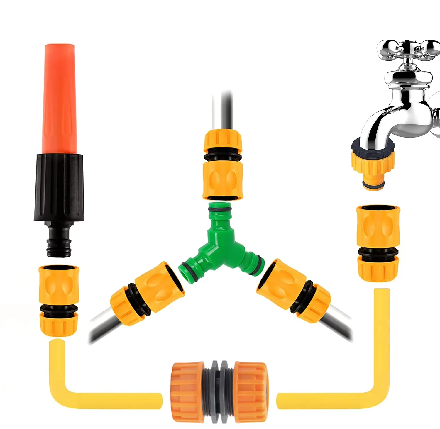 

15 Pcs Garden Hose Connector Set 3-Way Tap Extender Quick Connectors Repair Joint Pipe for Irrigation Durable Hose Accessories