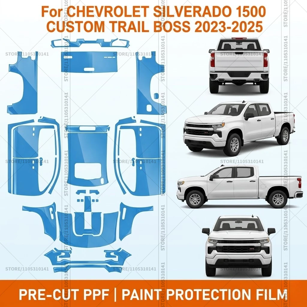 

Pre-Cut Paint Protection Film PPF Transparent Bumper Clear Bra Car Film For Chevrolet Silverado 1500 Custom Trail Boss 2023-2025