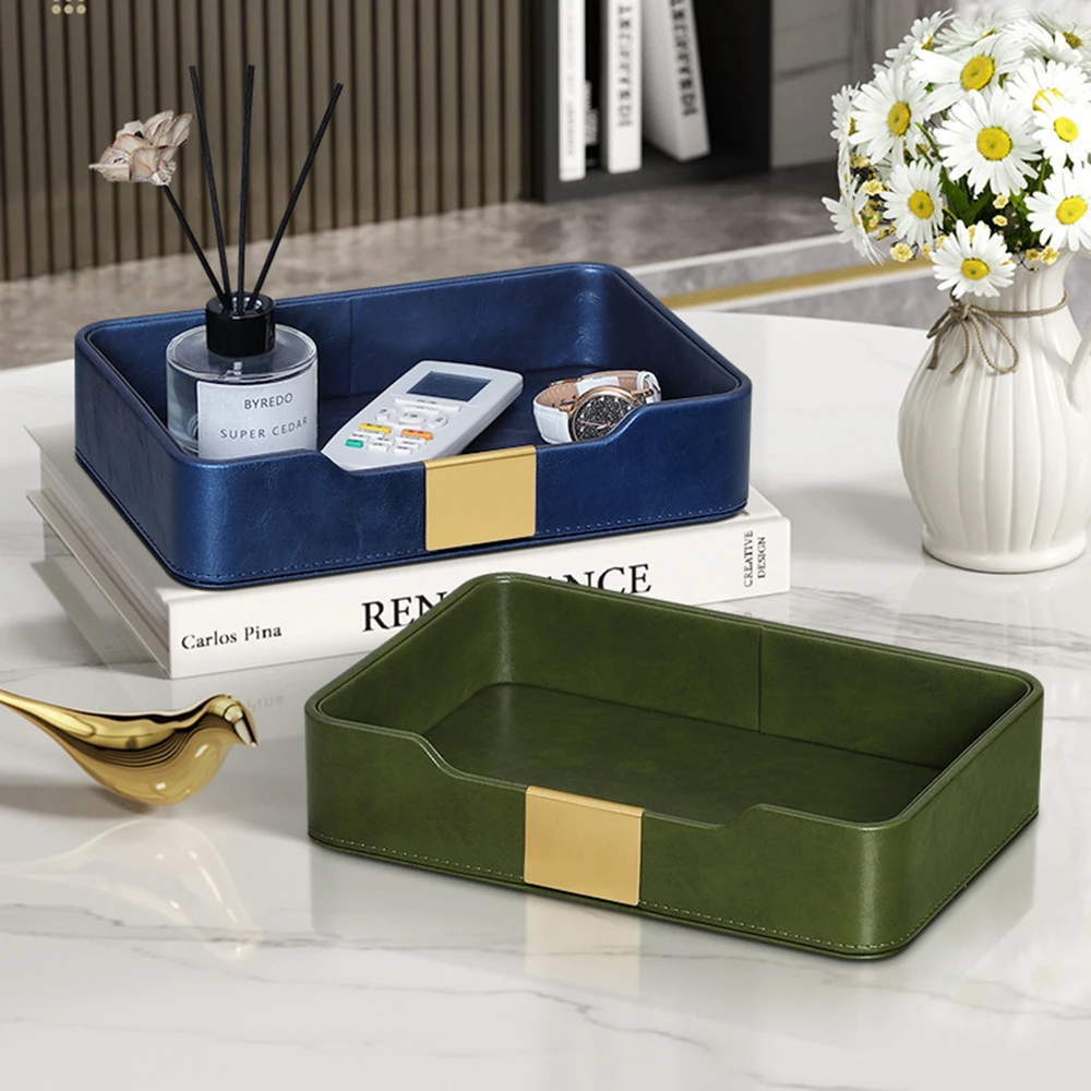 

PU Desktop Ornament Storage Trays Nordic Simple Style Key Storage Box Leather Entrance Foyer Kitchen Storage Organization Trays