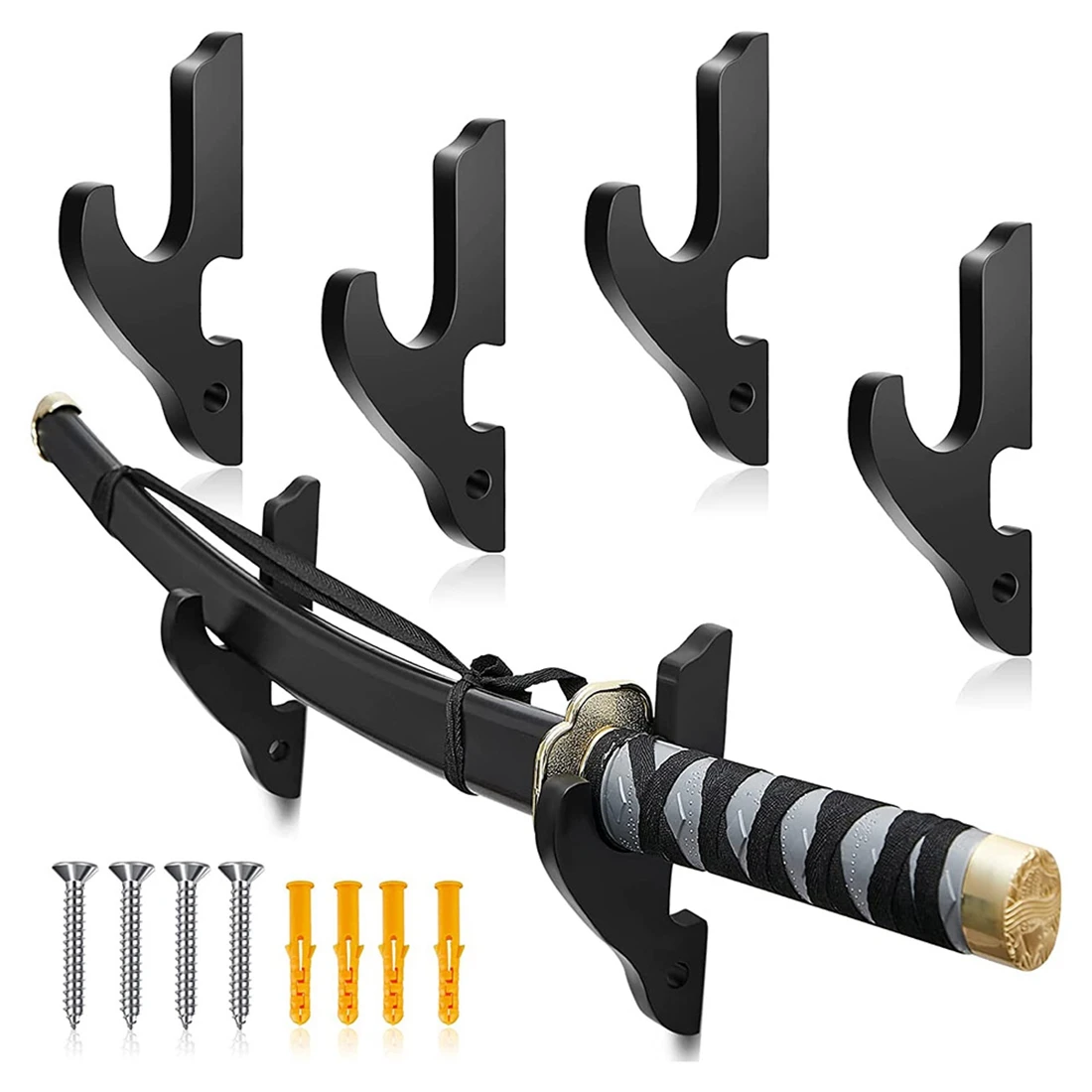 L79A 4 Sets Sword Wall Mount Adjustable Sword Holder Wood Martial Arts Stand Samurai Wall Mount Display Supplies