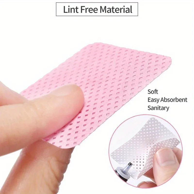 Lint Free Nail Wipes, Pink Wipes, Nail Polish Remover, Eyelash Extension Glue Cleaning Wipes, Absorvente Soft Removal Tool for Nail Art