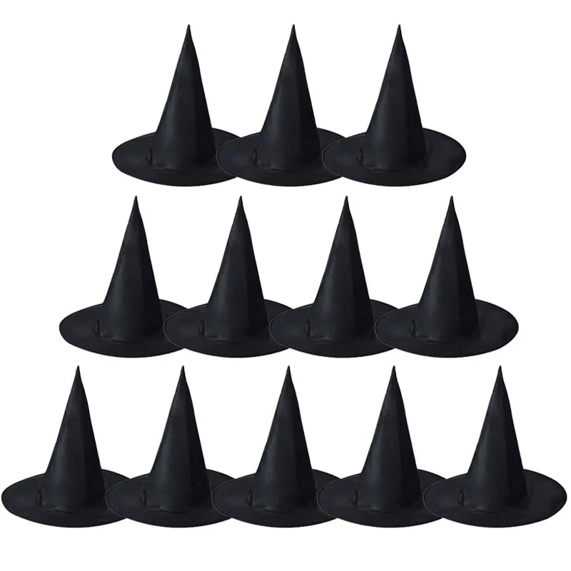 1/6/15Pcs Halloween Witch Hats – Classic Black Pointed Wizard Hat Costume Accessory for Halloween Party Decor, Photo Prop TMZ