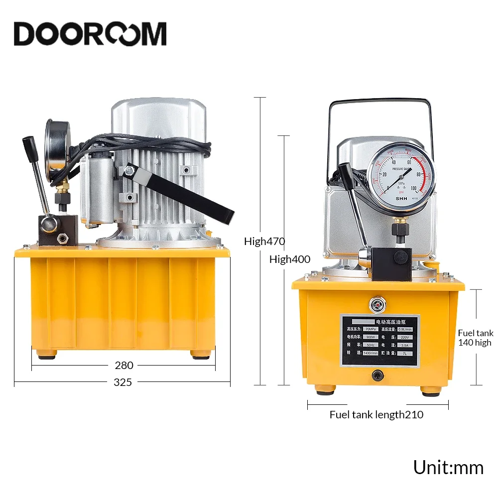 Одиночный электрический гидравлический насос DOOROOM 0,75 кВт, электрический насос высокого давления, гидравлическая Масляная Станция, масляный насос высокого давления