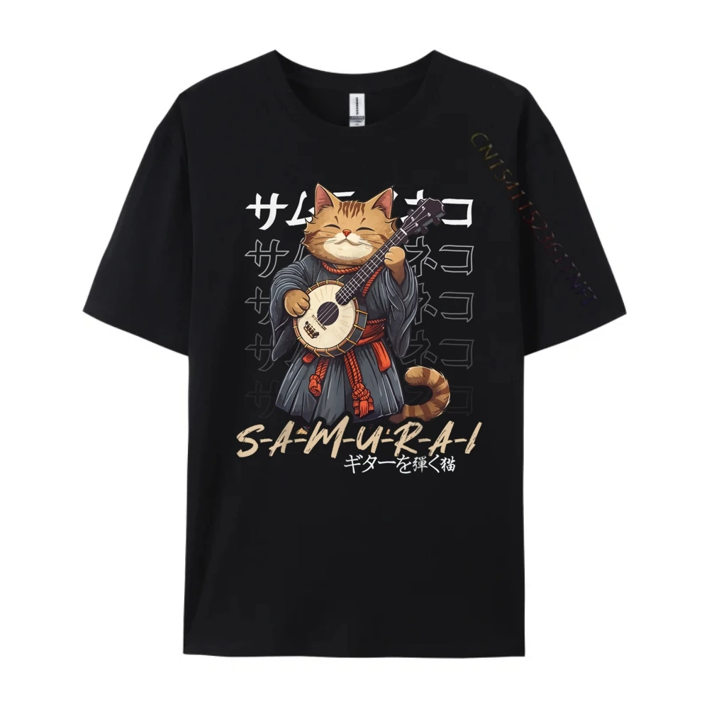 

Japanese Bushi Cat Playing The Musical Instrument Graphic Tee Summer Tshirts Mens Gifts Print Camisetas De Hombre