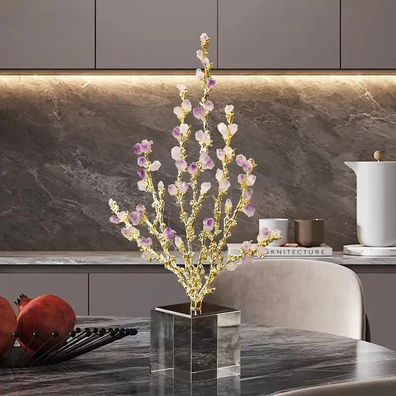 Simple light luxury amethyst stone flower ornament handicraft TV cabinet
