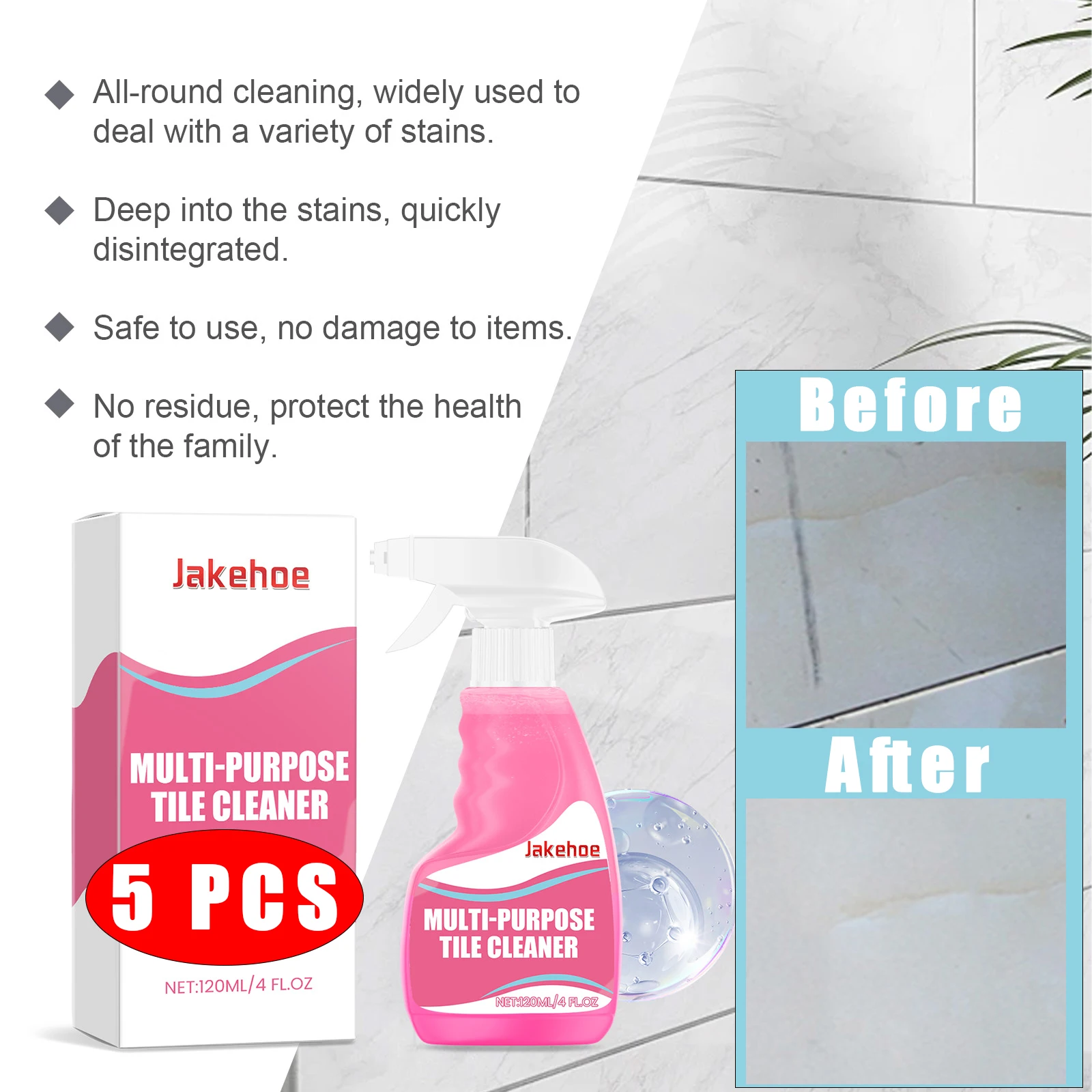 

5PCS Floor Foam Cleaner Spray Powerful Household Ceramic Floor Tile Oil Dust Stain Cleaning Agents Polishing Brightening Cleaner