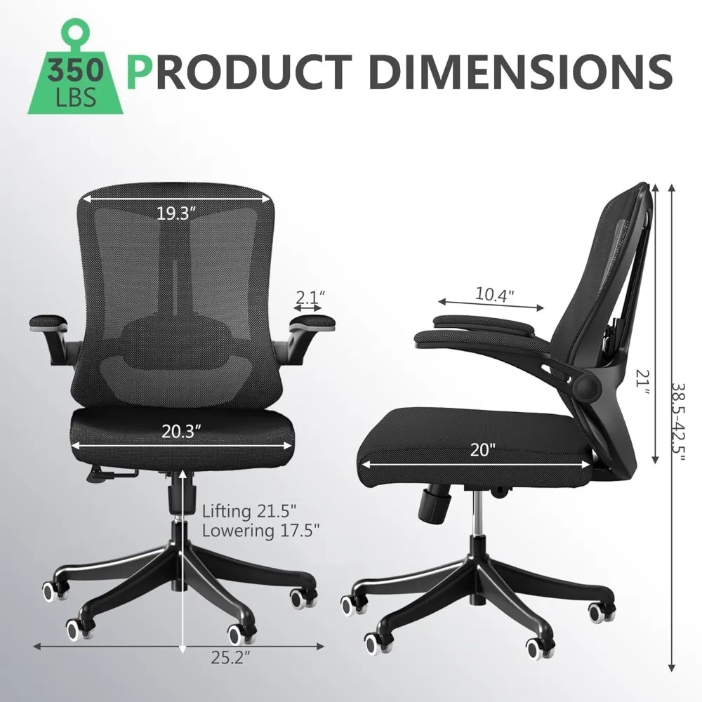 Office Chair with 350LBS Capacity, Ergonomic Comfort Home Desk Chair, Mid Back Gaming Chair with Wheels, Adjustable Height