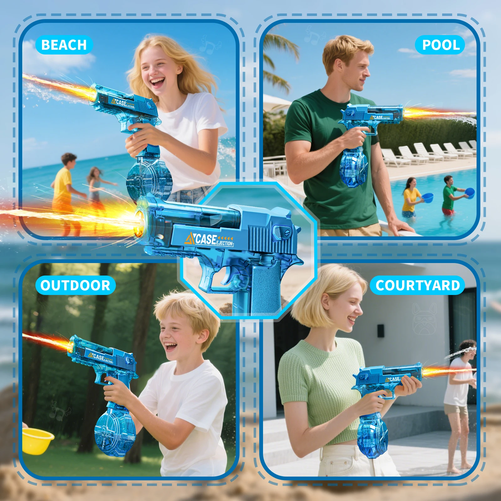 Elektrisch vormgevend waterpistool, automatisch spuit met pistool Realistisch pistool Snuitvlam Zomer buitenstrand Zwembadfeestspeelgoed