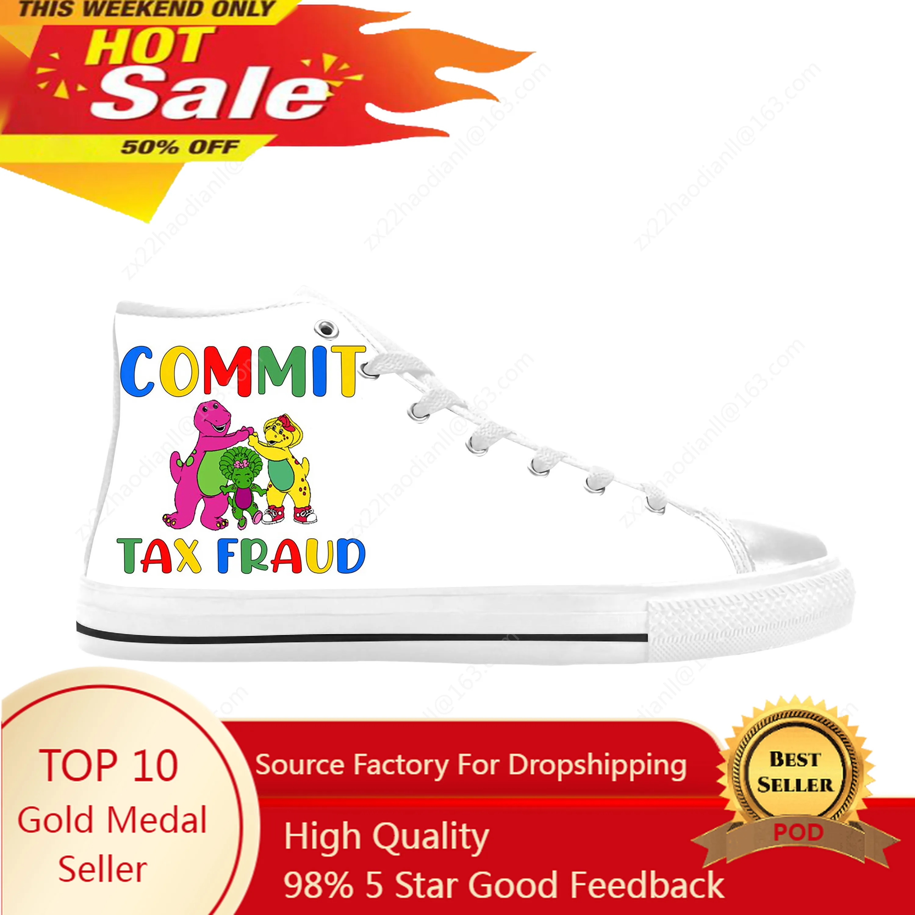 

Hot Commit Tax Fraud Dinosaur Anime Cartoon Manga Casual Cloth Shoes High Top Comfortable Breathable 3D Print Men Women Sneakers