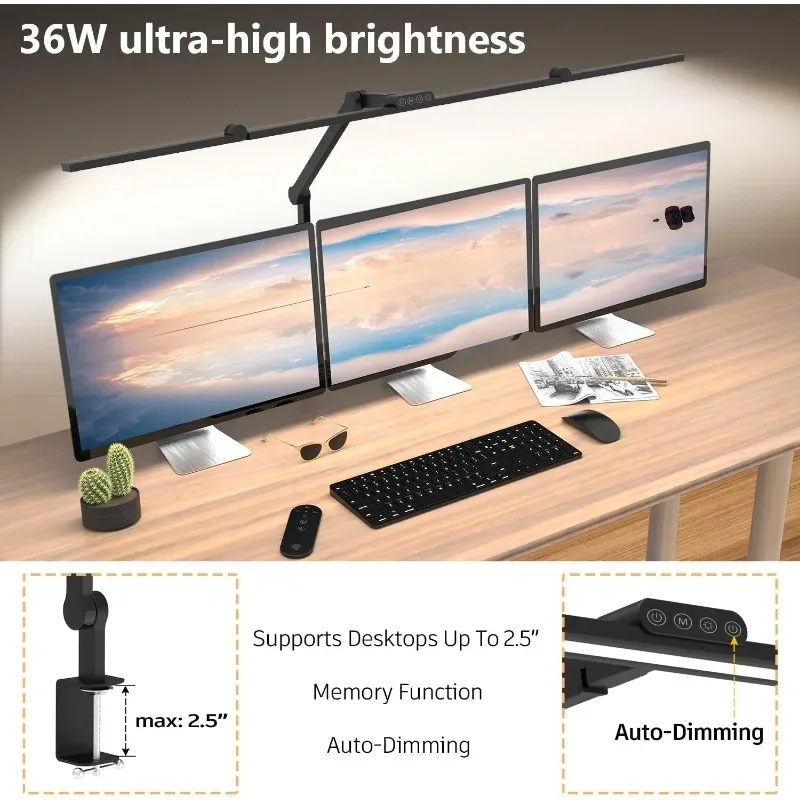 3000 Lumen Ultra Bright Architect Desk Lamp, 36W Tall Overhead Led Desk Light, 47Inch Long Dimmable Computer Monitor Light Bar