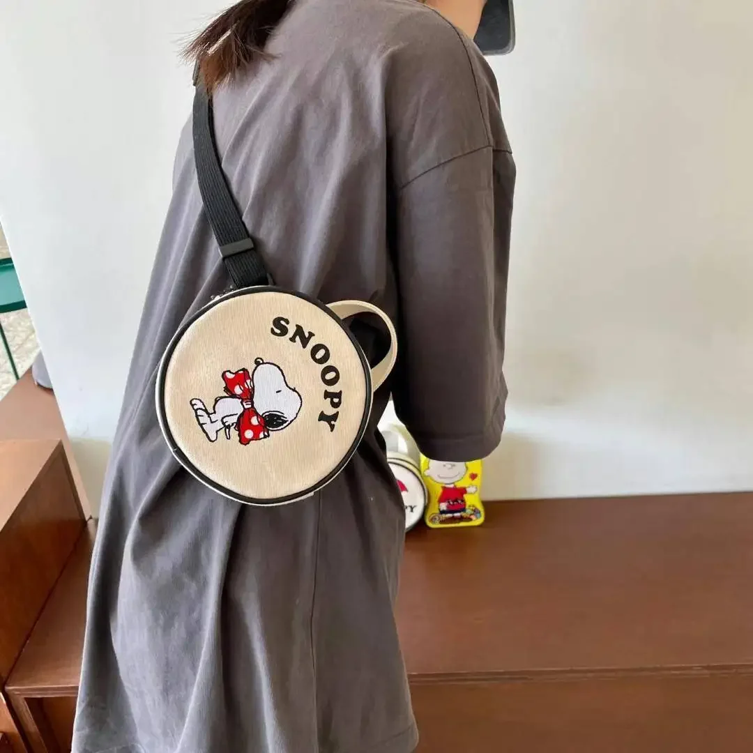 Snoopy Cartoon Round Handbag Canvas messenger Waist Bag Fashion Cute Shoulder Cross Body Bag