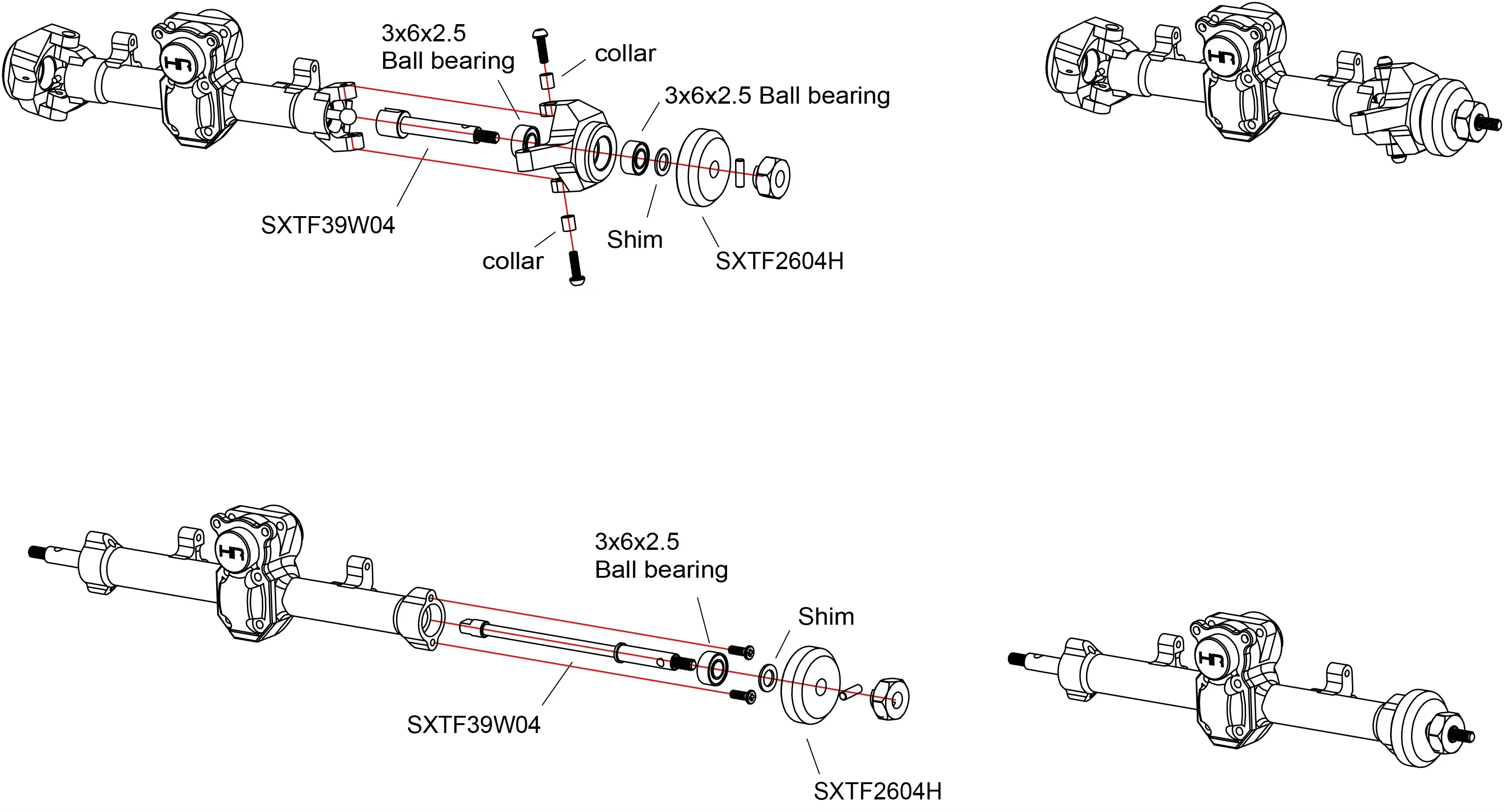 

Hot Racing +4mm wide track hardened steel axles set for Axial SCX 24