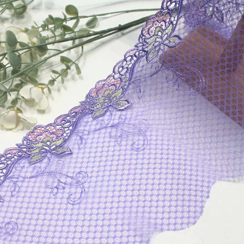 

31Yards Eco-Friendly Delicate Purple Mesh Embroidery Lace Trim with Shiny Flowers Encajes Bordados for Women Dresses