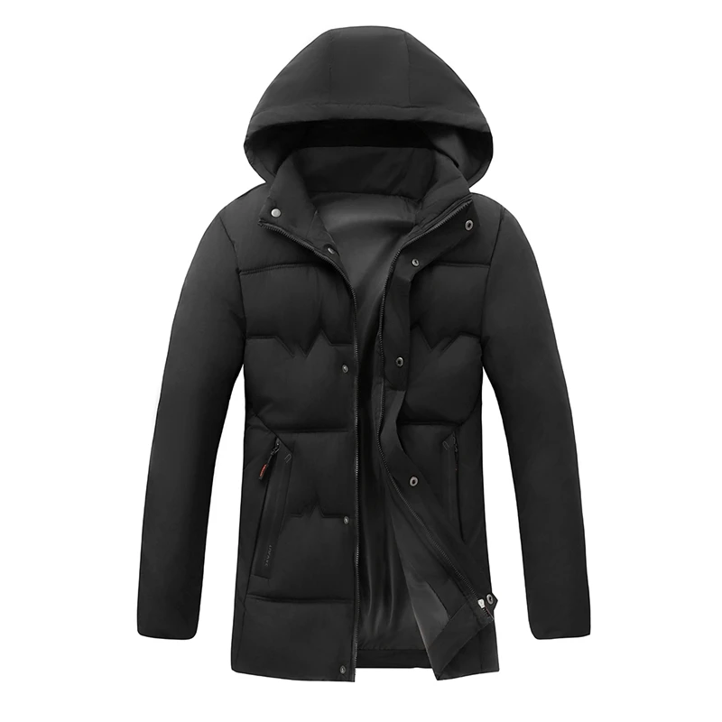 

Male Solid Cotton Outwear Coats Daily Wear Trendy Thicken Warm Hooded Parka Men's Business Casual Cold Proof Puffer Coats