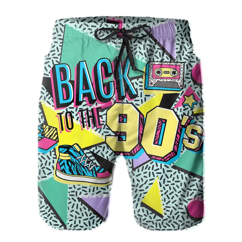 Vintage 80s 90s Memphis Swim Trunks Men Summer Surf Board Shorts Swimsuit homme 2023 New 3D Printed ropa hombre Cool Short Pants