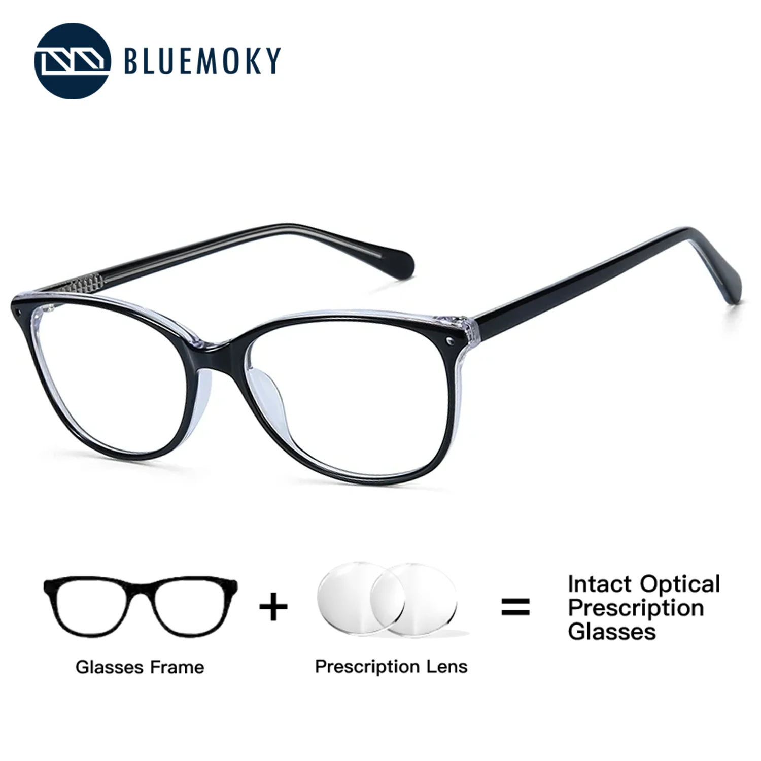 

BLUEMOKY (XS Size) Acetate Square Prescription Vision Custom Correction Lenses Women Photochromic Optical Myopia Progressive