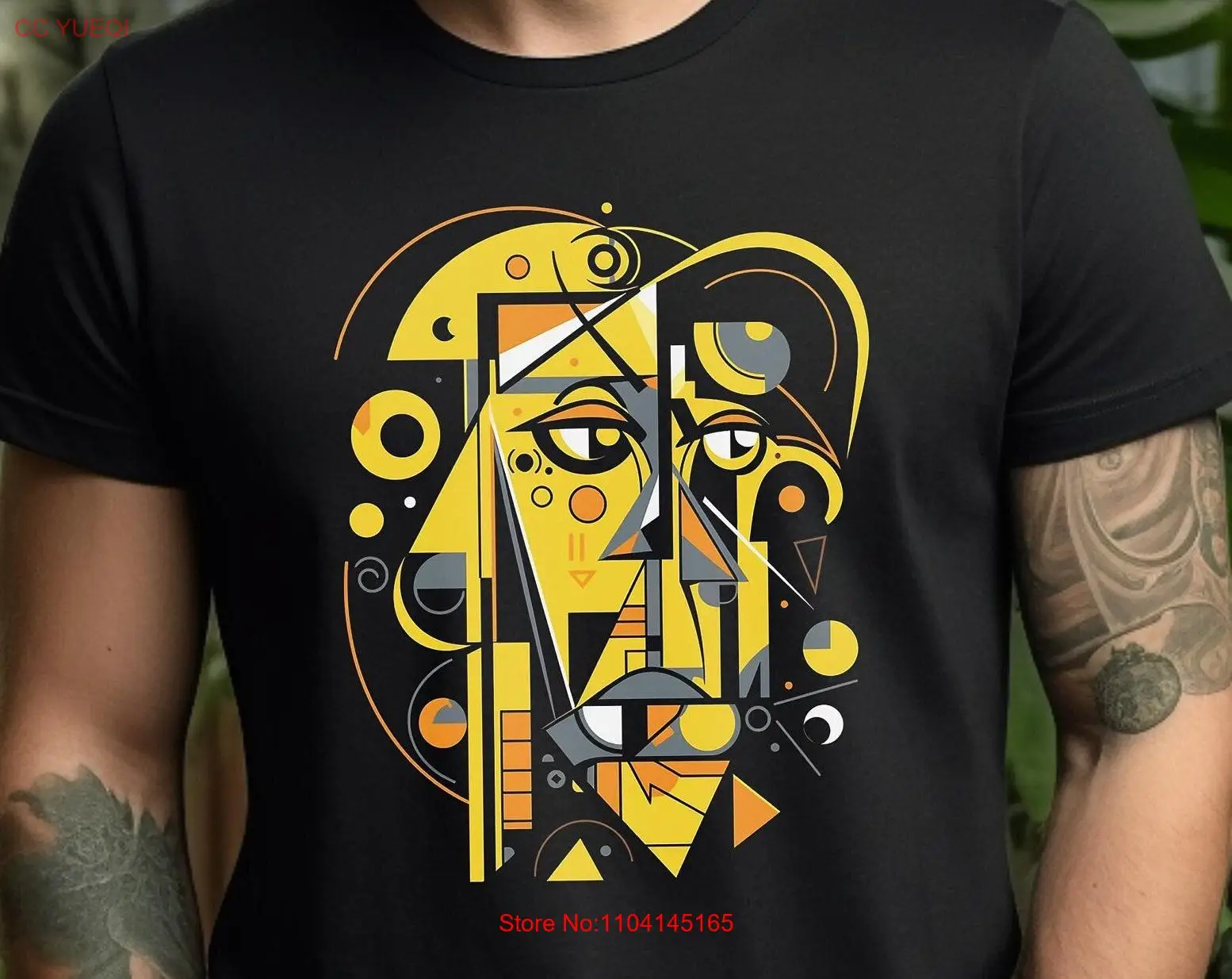 Yellow Abstract Portrait Art t shirt Cubist Modern Mellow Man long or short sleeves