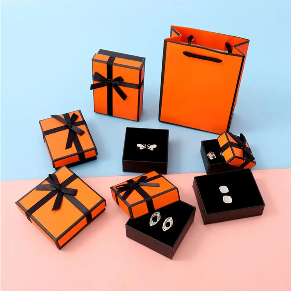 Jewelry Box Bowknot Gift-giving Paper Wedding Party Ring Necklace Earring Packing Case Gift Packing Box Anniversary Supplies