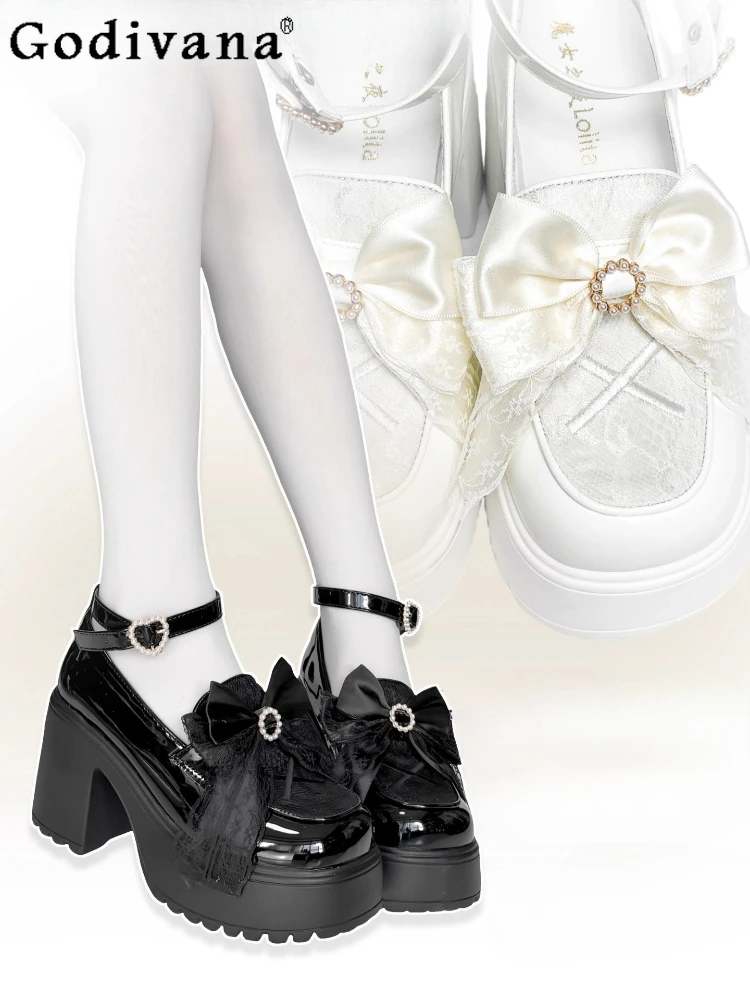 

Y2K Subculture Japanese Original Round Toe Thick Sole Lolita Small Leather Shoes Sweet Cool Girl Landmine Style High Heels