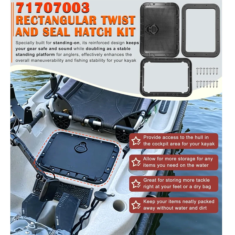 Tapa rectangular para bocapuerta de kayak 71707003 para kayaks Hobie Pro Angler, modelos Hobie Outback y Compass 2013+