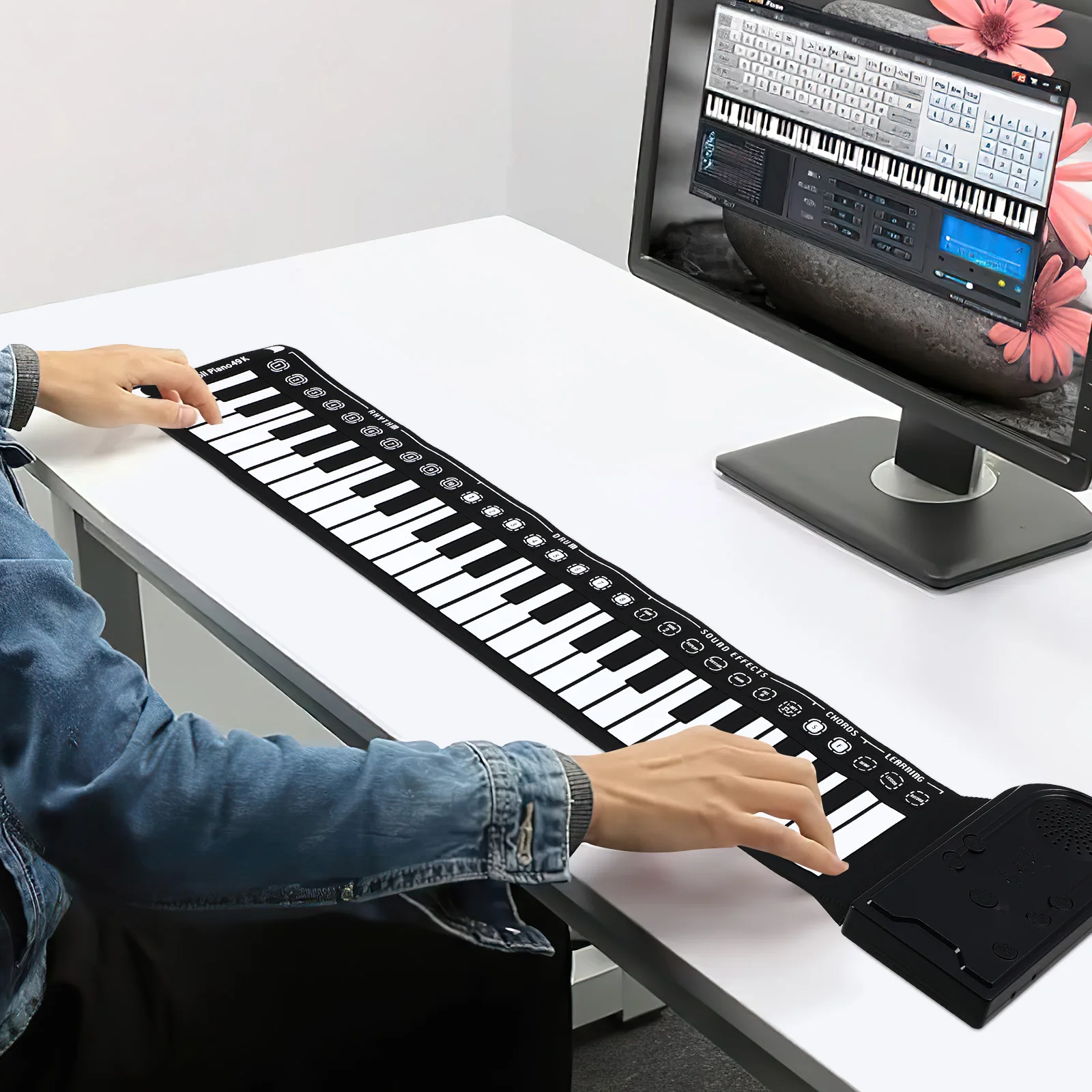

49 Keys Foldable Piano Portable Electronic Musical Instrument Built in Speaker 8 Drum Rhythms 16 Volume Levels Beginner Keyboard