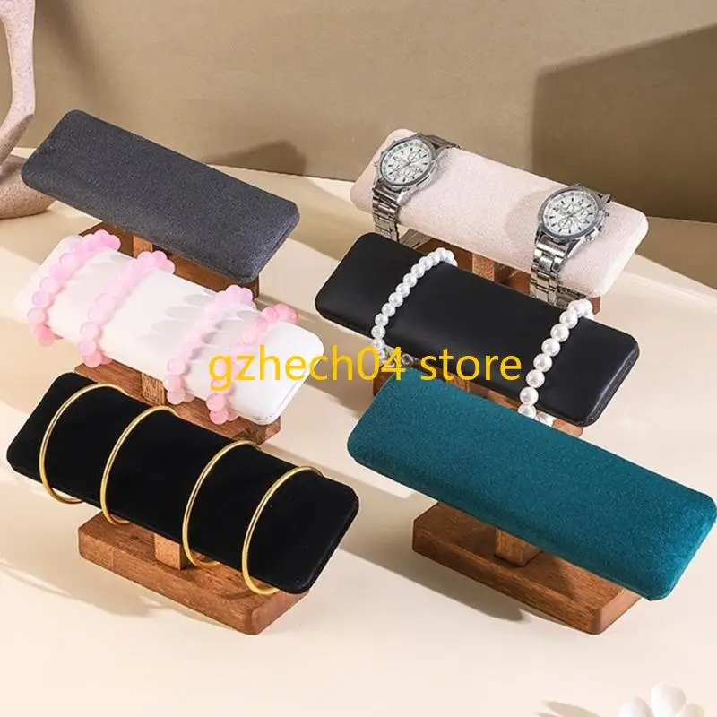 

D55D Elegant Wooden Base T Shaped Velvets Bracelet Rack Watch Display Stand Organiser