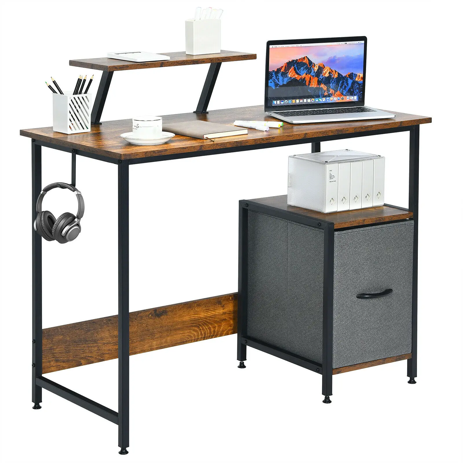 Computer Desk Writing Workstation w/Movable Storage Rack & Shelf for Home Office